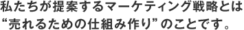 私たちが提案するマーケティング戦略とは
“売れるための仕組み作り”のことです。